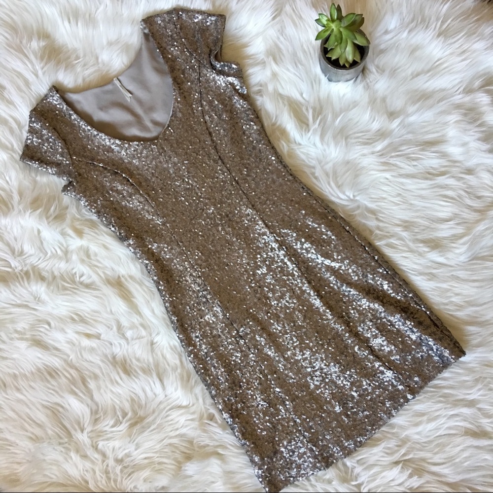 Salenia Silver Sequin BodyCon Cap-Sleeve Dress